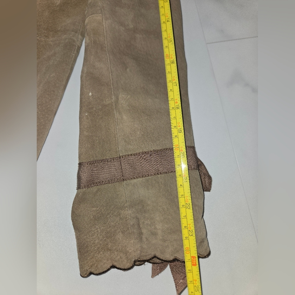Terry Lewis Tan Suede Leather Jacket With Scallop Trim Small - Picture 7 of 9